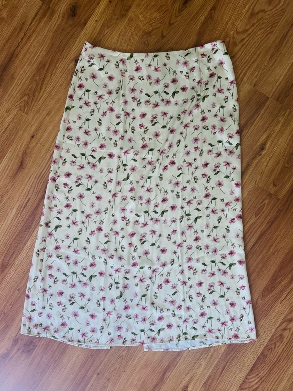 EUC Cottagecore Floral Midi Skirt with Pink Spring Blooms